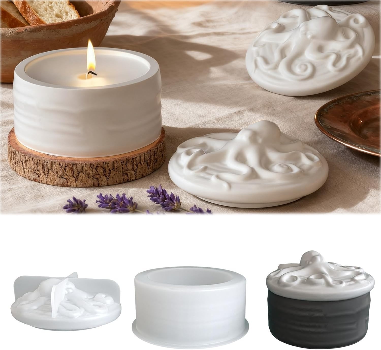 Resin Ocean Wave Mold - Octopus deksel kaarsenpot siliconen mal set
